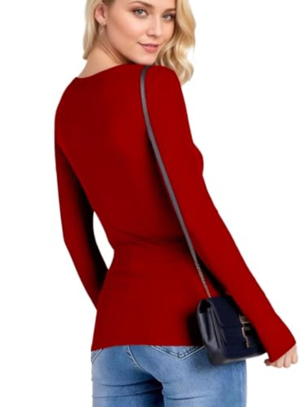 π Womens Long Sleeve Stretch Crewneck Ribbed Knit Tops Slim Fitted Underscrubs - Picture 2 of 4
